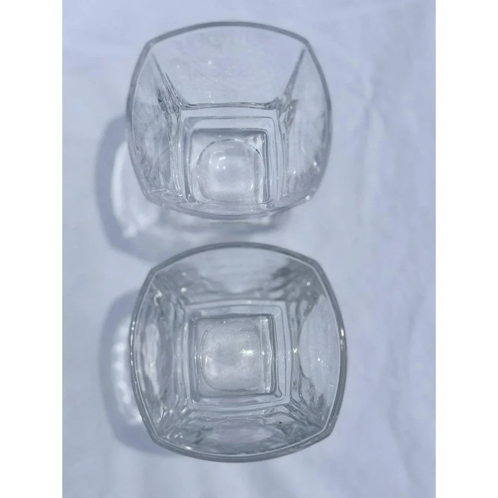 2 Barski Square Double Old Fashioned Lowball Crystal Glasses Geometric European